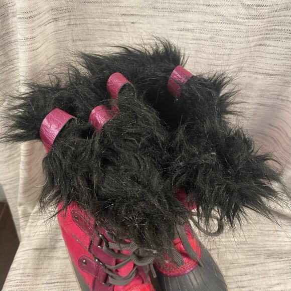Sorel Girl's Pink Suede Fur Trim Lace Up Snow Boots Size 3 - Picture 5 of 8